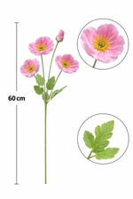2Adet 60 cm Yapay Pembe Gelincik Dalı – Gerçek Dokulu Dekoratif Çiçek | Sarı Merkezli Doğal Görünüm