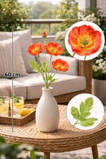 2Adet Yapay Turuncu Gelincik Dalı 60 cm – Yapay Çiçek, Gerçekçi Görünümlü Vazo ve Ev Dekoru