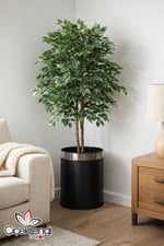 30x35 cm Metal Saksı Gümüş Detaylı Siyah Dekoratif Saksı – Modern Tasarım Büyük Boy Saksı