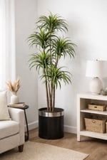30x35 cm Metal Saksı Gümüş Detaylı Siyah Dekoratif Saksı – Modern Tasarım Büyük Boy Saksı