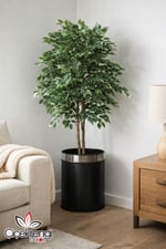 30x35 cm Metal Saksı Gümüş Detaylı Siyah Dekoratif Saksı – Modern Tasarım Büyük Boy Saksı