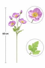 60 cm Yapay Lila Gelincik Dalı – Gerçek Dokulu Dekoratif Çiçek | Sarı Merkez Detaylı