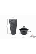 Kumsal Yer Vazosu Saksı Antrasit 60 cm İç Hazneli 5.5 Litre Büyük Boy Dekoratif Saksı