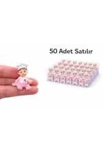 Mini Aşçı Bebek Figürü 50 Adet Set Pembe – Kız Bebek Hediyelik, Mevlit Süsü, Baby Shower Dekor