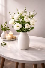 Premium Beyaz Lisyantus Yapay Çiçek Demeti 55 cm | Gerçek Görünümlü Dekoratif Bir Demet Çiçek