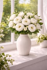 Premium Beyaz Lisyantus Yapay Çiçek Demeti 55 cm | Gerçek Görünümlü Dekoratif Bir Demet Çiçek