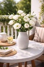 Premium Beyaz Lisyantus Yapay Çiçek Demeti 55 cm | Gerçek Görünümlü Dekoratif Bir Demet Çiçek