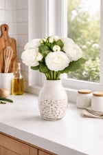 Premium Beyaz Şakayık Buketi Yapay Çiçek Gelin Buketi 35 cm