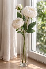 Premium Beyaz Şakayık Yapay Çiçek 70 cm – 3 Çiçekli Dekoratif Dal Şakayık,