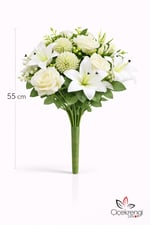 Premium Beyaz Zambak & Gül Yapay Çiçek Buketi 55 cm | Gerçekçi Görünüm Deko