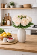 Premium Krem Beyaz Şakayık Yapay Çiçek Gelin Buketi 35 cm – Tomurcuk Detaylı Dekoratif Buket