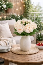 Premium Krem Beyaz Şakayık Yapay Çiçek Gelin Buketi 35 cm – Tomurcuk Detaylı Dekoratif Buket