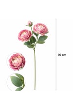Premium Pembe Şakayık Yapay Çiçek 70 cm – 2 Çiçekli 1 Tomurcuklu Dekoratif Dal,