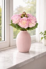Premium Pembe Şakayık Yapay Çiçek Gelin Buketi 35 cm – Tomurcuklu Gerçek Görünümlü Dekoratif Buket
