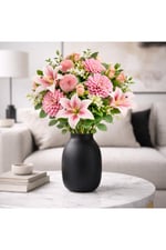 Premium Pembe Yapay Çiçek Buketi 55 cm | Zambak & Şakayık Detaylı Gerçek Görünümlü Dekoratif Çiçek
