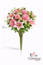 Premium Pembe Yapay Çiçek Buketi 55 cm | Zambak & Şakayık Detaylı Gerçek Görünümlü Dekoratif Çiçek