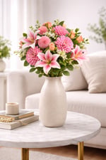 Premium Pembe Yapay Çiçek Buketi 55 cm | Zambak & Şakayık Detaylı Gerçek Görünümlü Dekoratif Çiçek