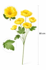 Premium Sarı Yapay Gelincik Dalı 80 cm – 5 Çiçekli Gerçekçi Dekoratif Yapay Gelincik Çiçeği |