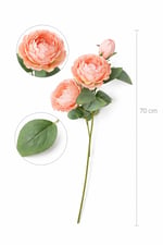 Premium Somon Pembe Şakayık Yapay Çiçek 70 cm – 3 Çiçekli 1 Tomurcuklu Dekoratif Dal,