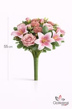 Premium Yapay Pembe Lilyum & Gül Buketi 55 cm – Gerçek Dokulu Şık Dekoratif Çiçek Aranjmanı