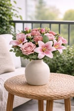 Premium Yapay Pembe Lilyum & Gül Buketi 55 cm – Gerçek Dokulu Şık Dekoratif Çiçek Aranjmanı
