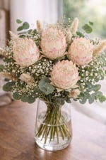 Premium Yapay Protea Çiçek Krem Pembe Uçlu 65 cm Dekoratif Tek Dal Protea Çiçeği