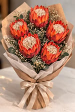 Premium Yapay Protea Çiçek Turuncu 65 cm Dekoratif Tek Dal Büyük Protea Çiçeği