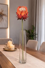 Premium Yapay Protea Çiçek Turuncu 65 cm Dekoratif Tek Dal Büyük Protea Çiçeği
