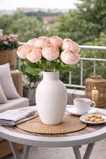 Premium Yapay Şakayık Çiçek Demeti 40 cm – 10 Şakayıktan Oluşan Soft Şeftali Ton Dekoratif Buket