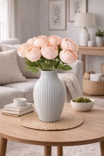 Premium Yapay Şakayık Çiçek Demeti 40 cm – 10 Şakayıktan Oluşan Soft Şeftali Ton Dekoratif Buket