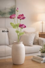 Yapay Fuşya Gelincik Dalı 60 cm –Yapay Çiçek, Gerçekçi Görünümlü Vazo ve Salon Dekoru