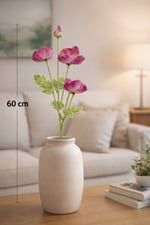 Yapay Fuşya Gelincik Dalı 60 cm –Yapay Çiçek, Gerçekçi Görünümlü Vazo ve Salon Dekoru