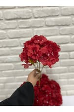 Yapay Kırmızı Ortanca Çiçeği 7 Dallı – 30 cm Dekoratif Yapay Çiçe