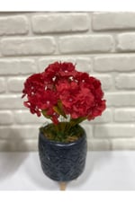 Yapay Kırmızı Ortanca Çiçeği 7 Dallı – 30 cm Dekoratif Yapay Çiçe