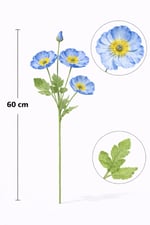 Yapay Mavi Gelincik Dalı 60 cm – Dekoratif Yapay Çiçek, Gerçekçi Görünümlü Vazo ve Ev Dekoru