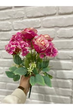 Yapay Pembe Gül & Ortanca Demeti – 40 cm | 5 dal Gül 4 dal Ortancadan Oluşur