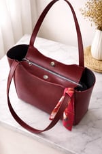 SİYAH Kadın Fularlı Fermuarlı Kapamalı Shopper El Ve Omuz Çantası