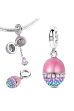 Pembe Taşlı Açılabilir Sürpriz Yumurta Sallantılı Charm