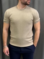 Bej-Krem Slimfit Triko Tişört