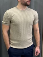Bej-Krem Slimfit Triko Tişört