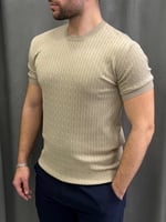 Bej-Krem Slimfit Triko Tişört