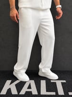 Likralı Baggy Beyaz Kumaş Pantolon