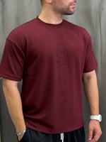 Pamuklu Kabartma Nakışlı. Basic Bordo Tişört