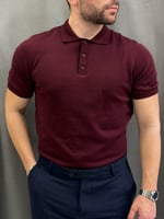 Polo Yaka Pamuklu Bordo Triko Tişört
