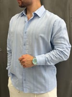 Zincir Detaylı Y.Oversize Buz Mavi Gömlek