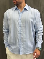 Zincir Detaylı Y.Oversize Buz Mavi Gömlek