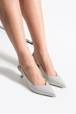 AURELIA Kadın Gümüş Sivri Burun Slingback 6 cm İnce Topuk Parlak Simli Abiye Ayakkabı