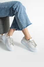 ELSIA Kadın Beyaz Işıltılı Taş Detaylı Kalın Taban Sneaker Spor Ayakkabı