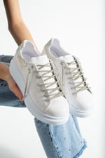 ELSIA Kadın Beyaz Işıltılı Taş Detaylı Kalın Taban Sneaker Spor Ayakkabı