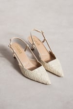 JULIE Kadın Bej Dantel Dokulu Sivri Burun 5 cm Topuklu Slingback Ayakkabı